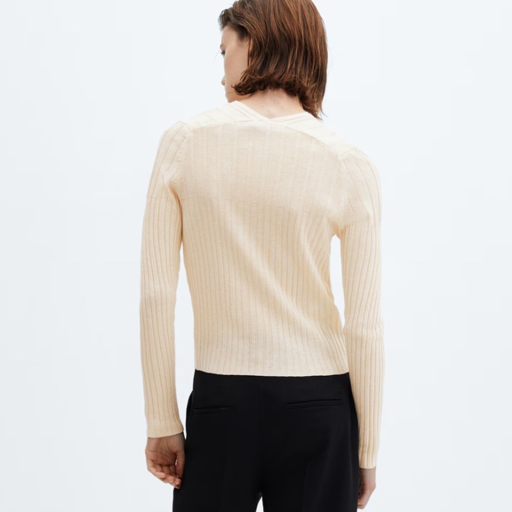 Mango Cream Ribbed Button-Front Cardigan - Picture 4 of 8
